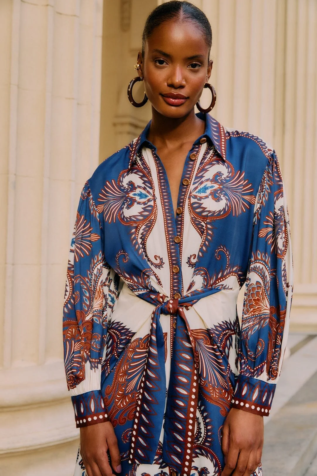 Blue Arabesque Scarf  Midi Dress - Image 2