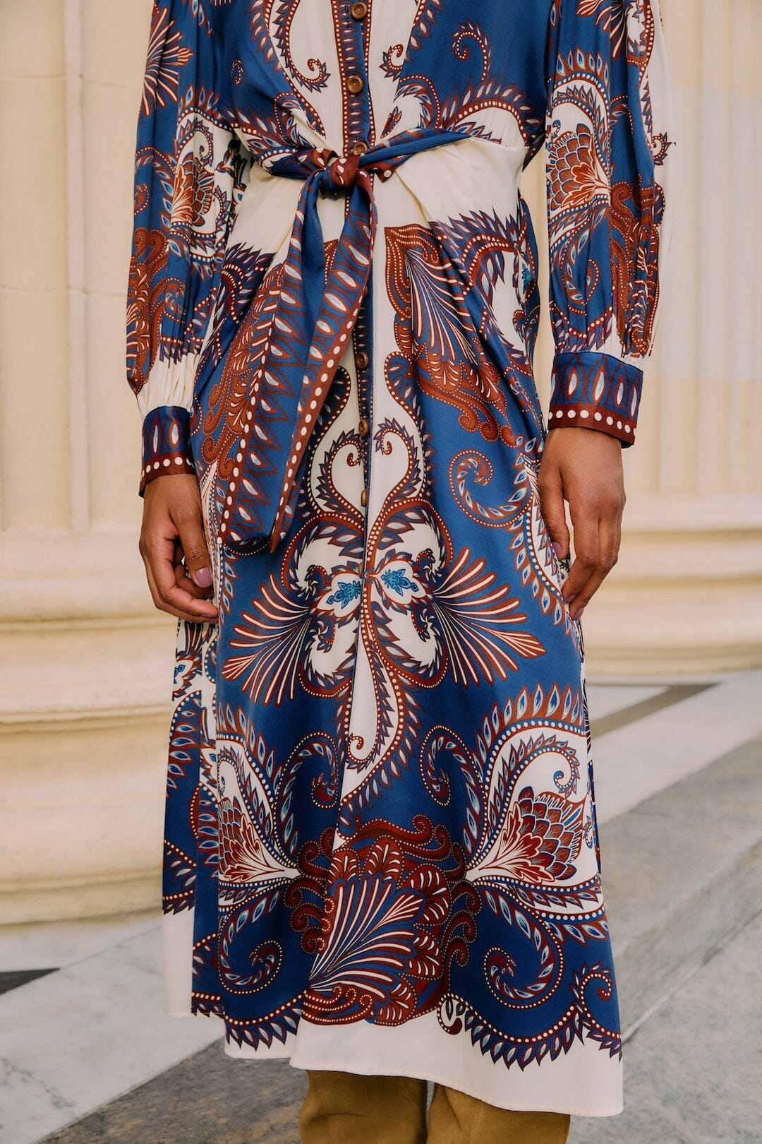 Blue Arabesque Scarf  Midi Dress - Image 4