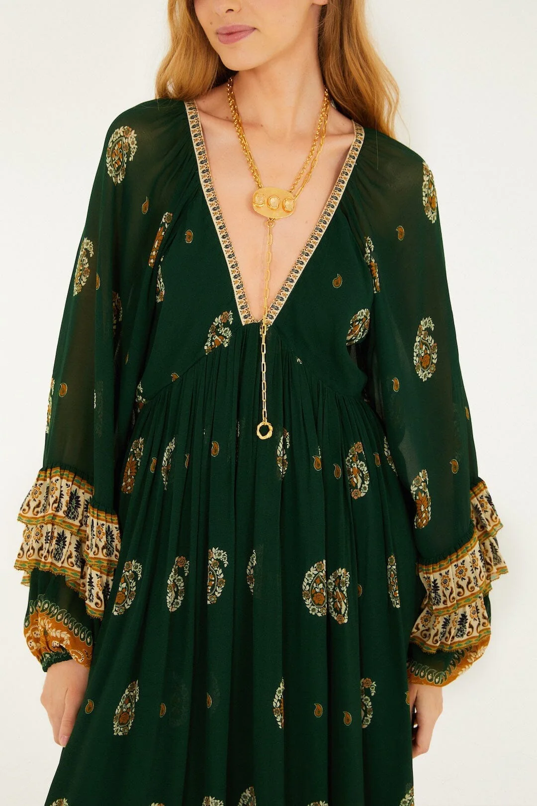 Green Ayla Long Sleeve Ruffled Maxi Dress - Image 2