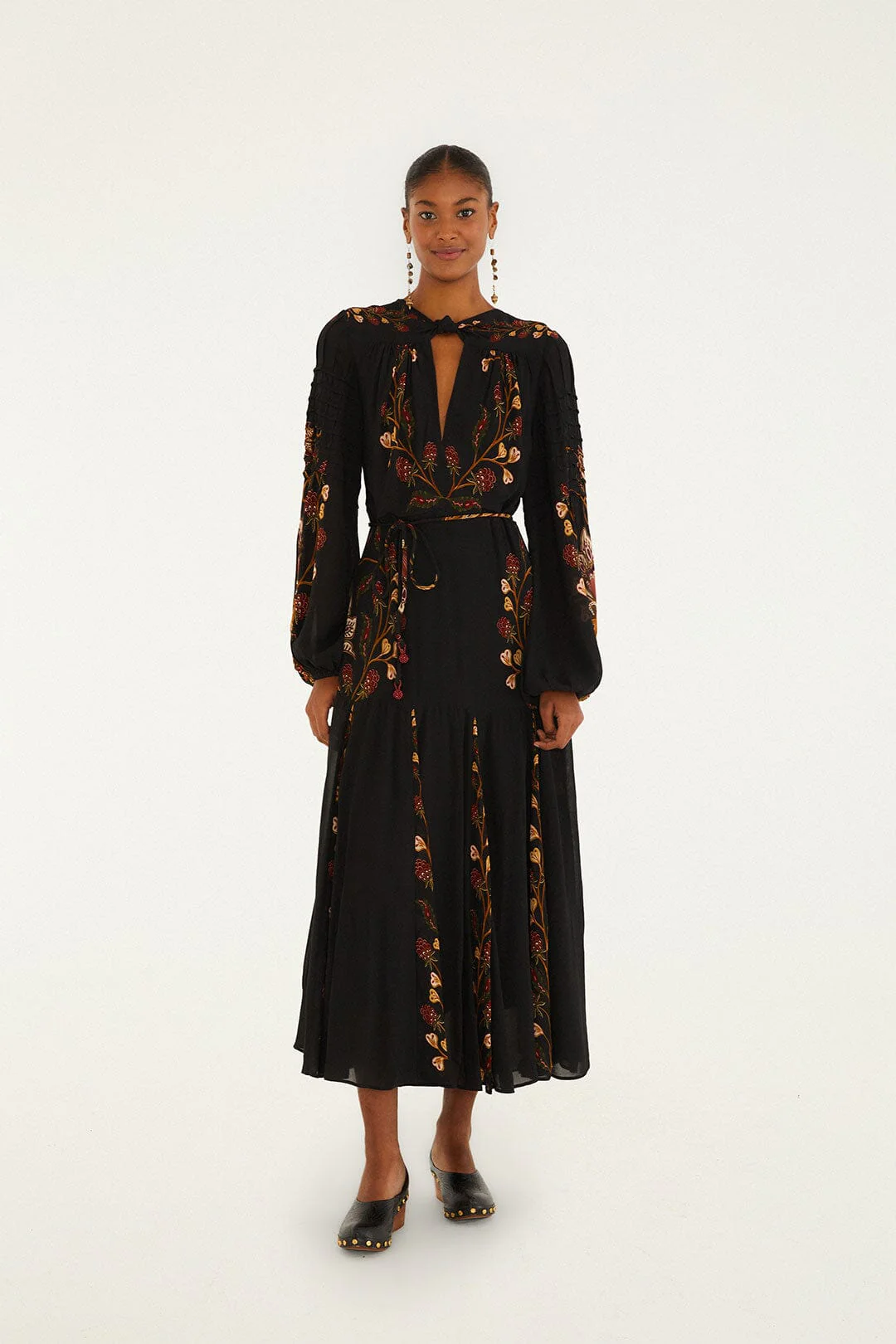 Black Berry Garden Long Sleeve Pleated Maxi Dress