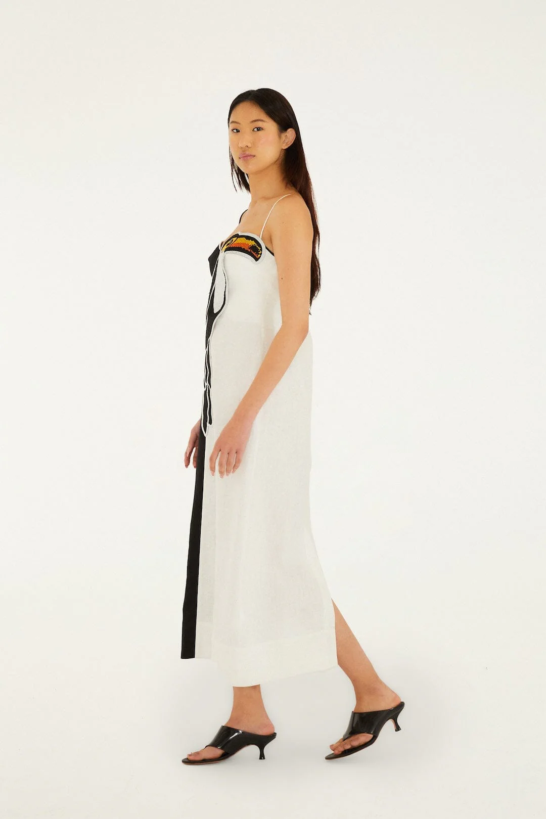 Black And White Embroidered Toucan Sleeveless Maxi Dress - Image 4