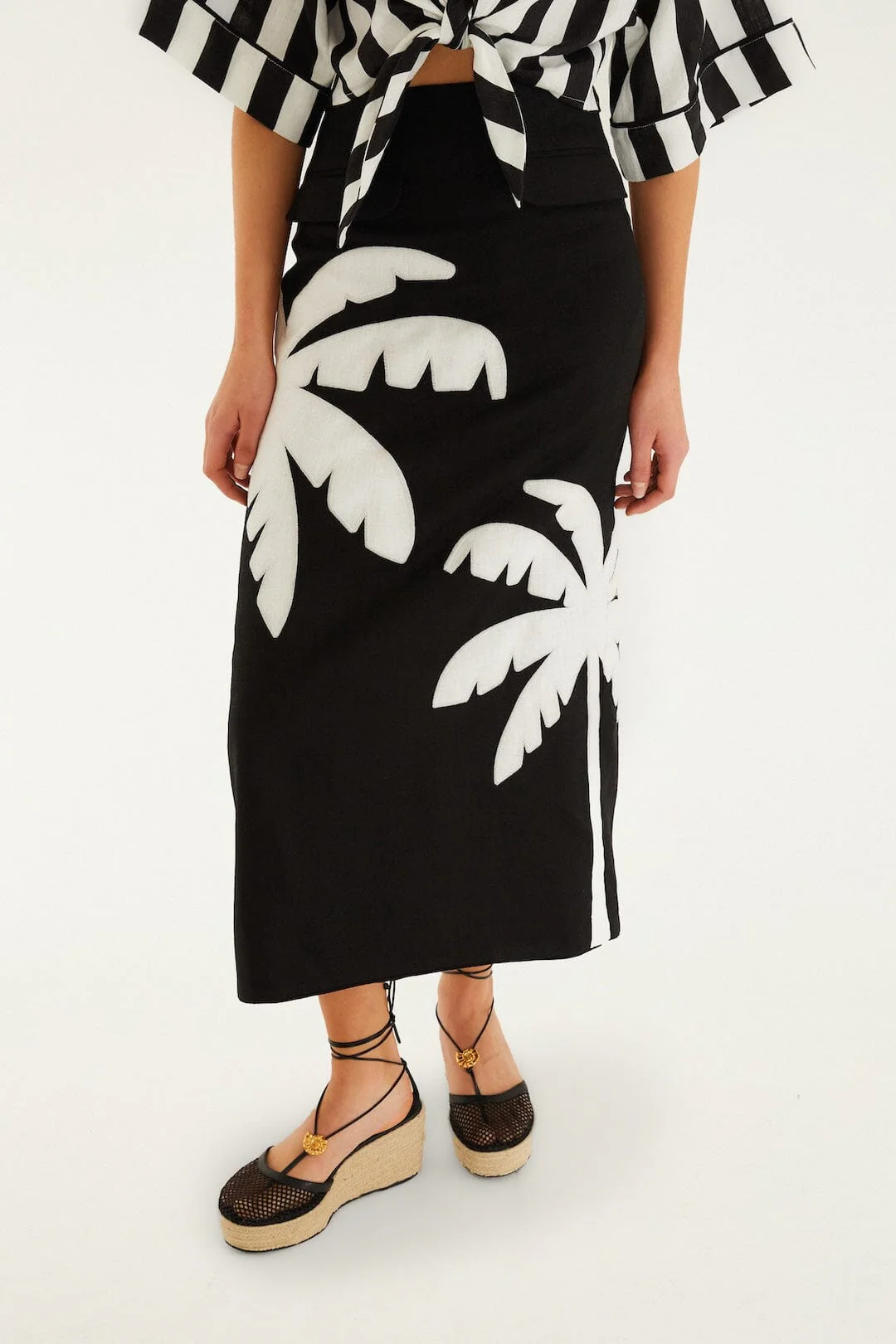 Black Embroidered Palm Tree Maxi Skirt - Image 2