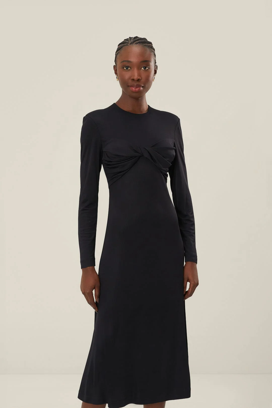 Black Twisted Cup Midi Dress - Image 2