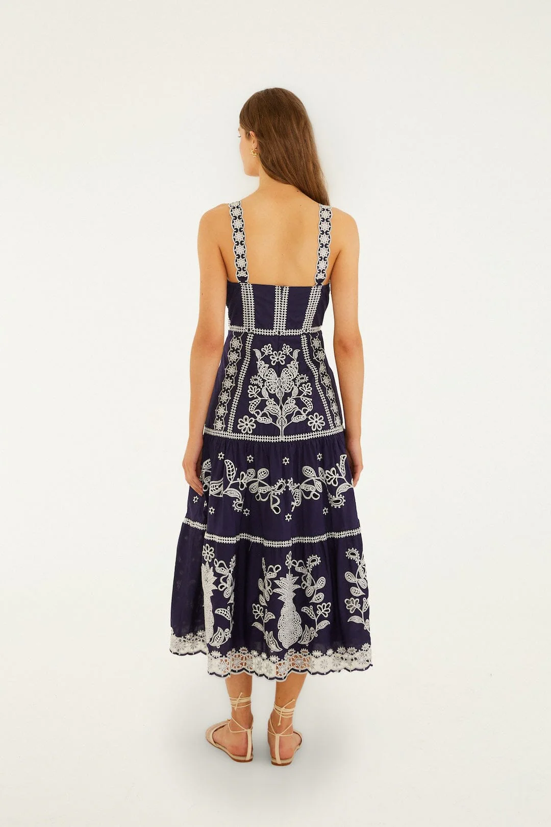 Blue Richelieu Embroidered  Midi Dress - Image 3