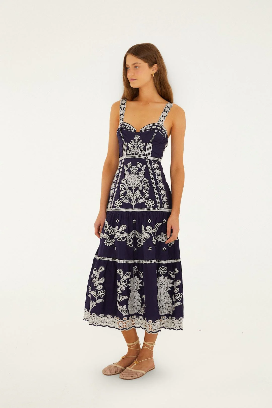Blue Richelieu Embroidered  Midi Dress - Image 4