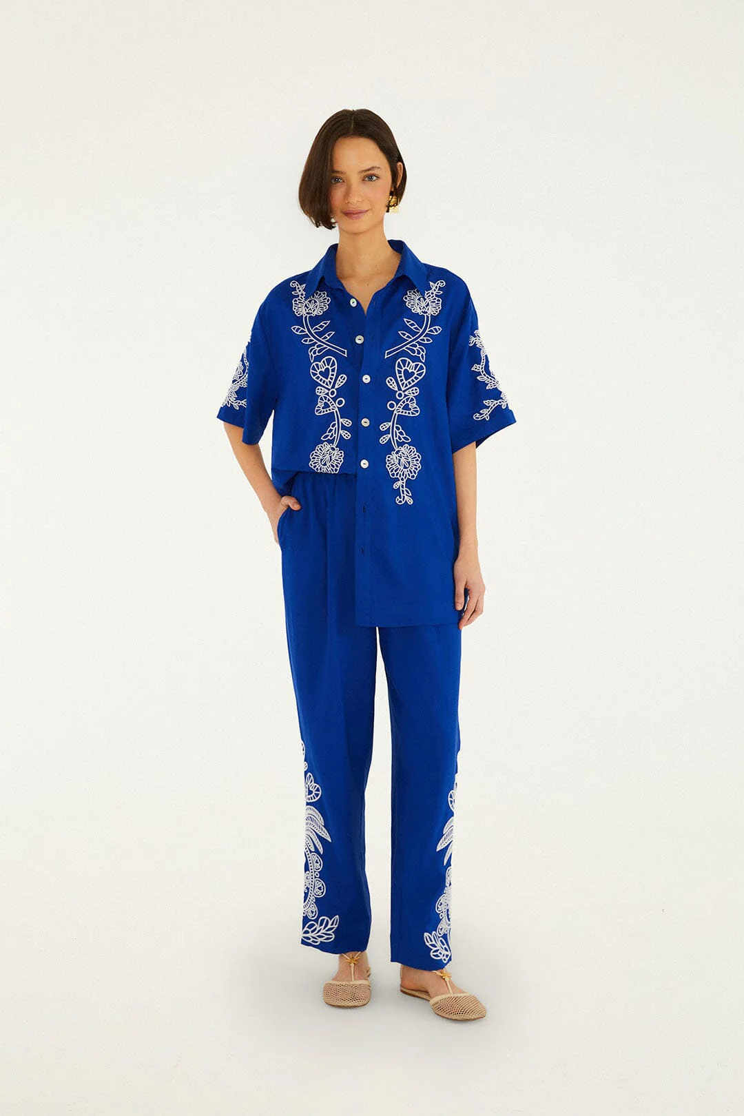 Blue Romantic Embroidered Lenzing™ Ecovero™ Euroflax™ Pants