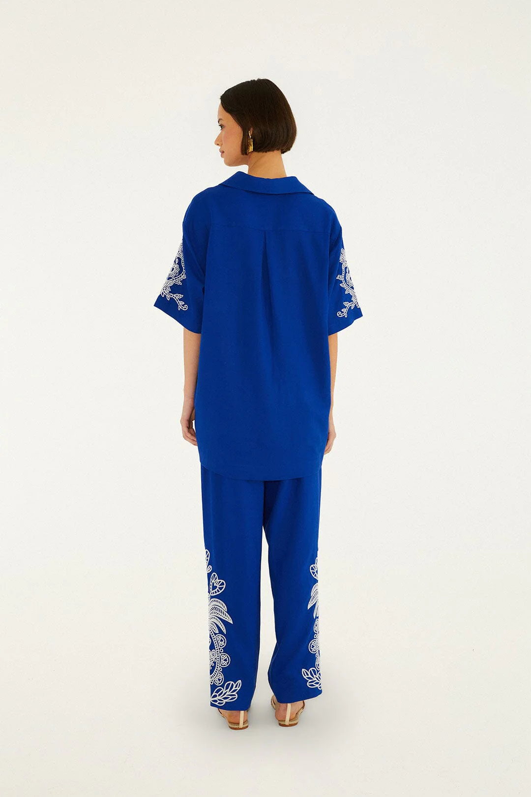 Blue Romantic Embroidered Lenzing™ Ecovero™ Euroflax™ Pants - Image 3