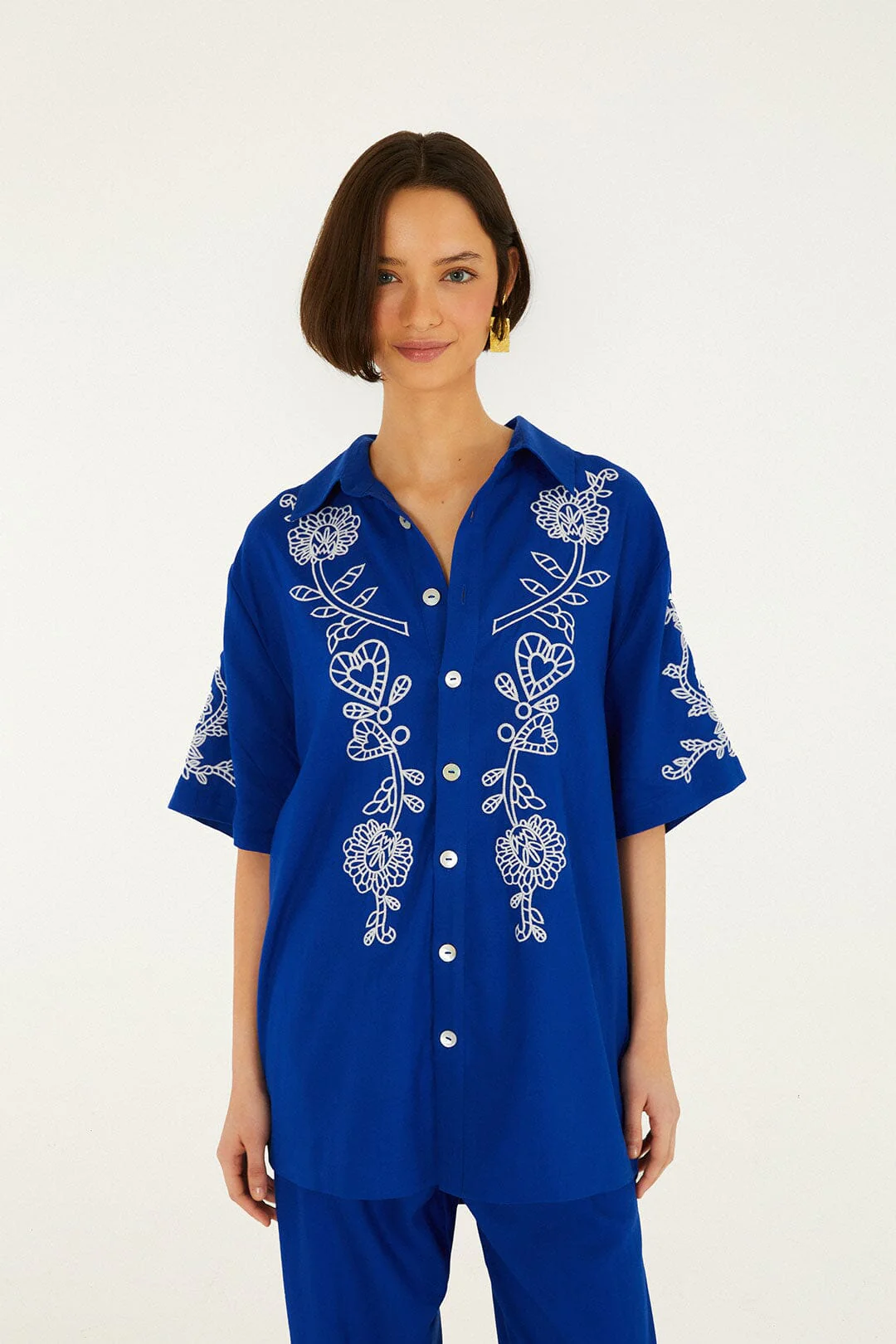 Blue Romantic Embroidered Lenzing™ Ecovero™ Euroflax™ Shirt