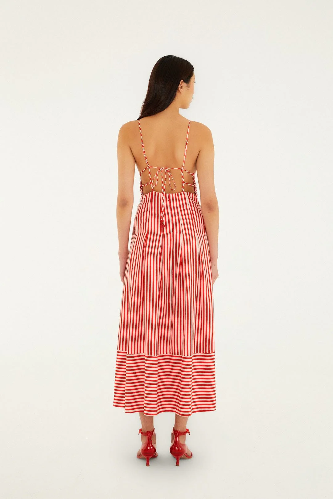 Off-White Checkered Stripes Sleeveless Maxi Dress - Image 3