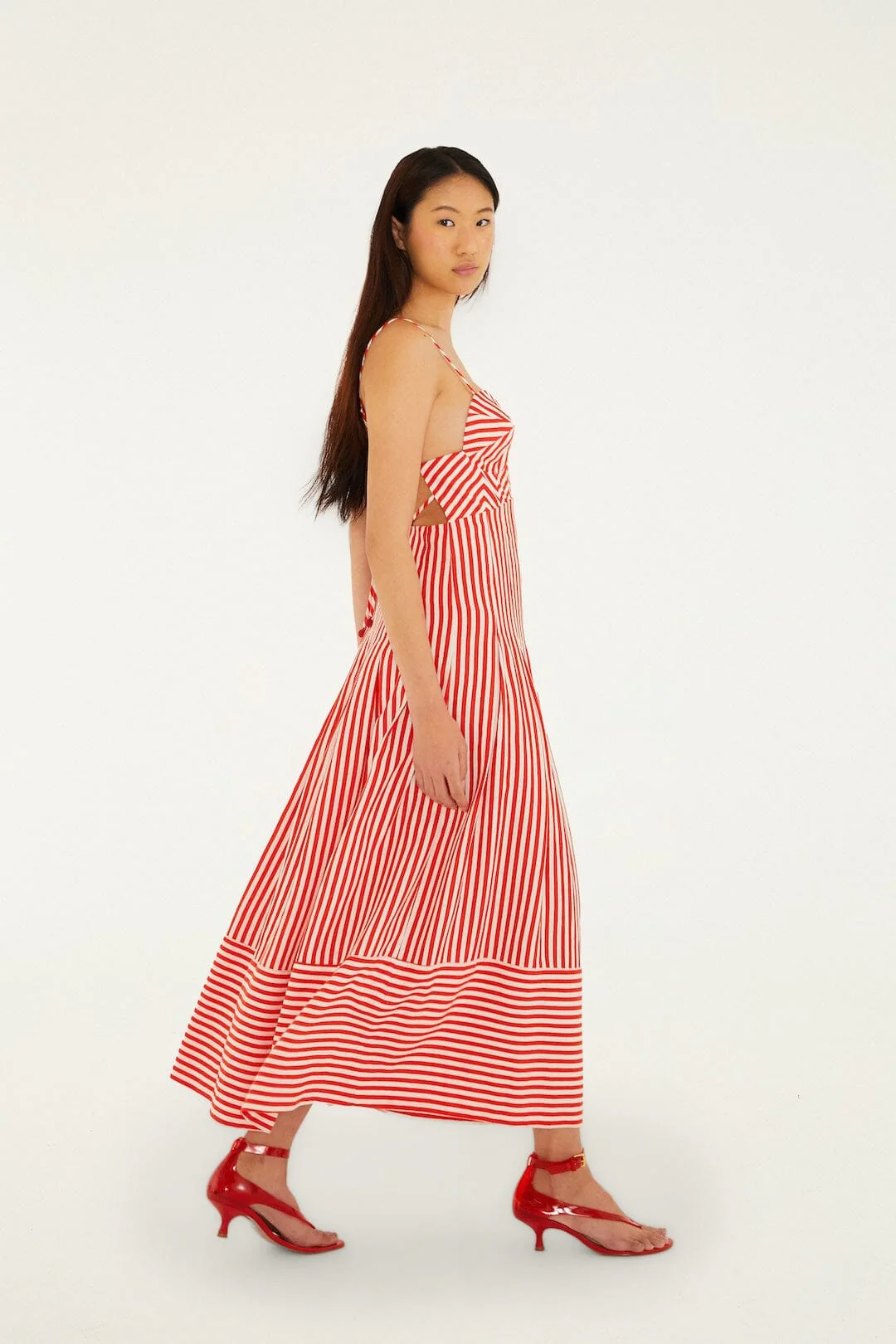 Off-White Checkered Stripes Sleeveless Maxi Dress - Image 4