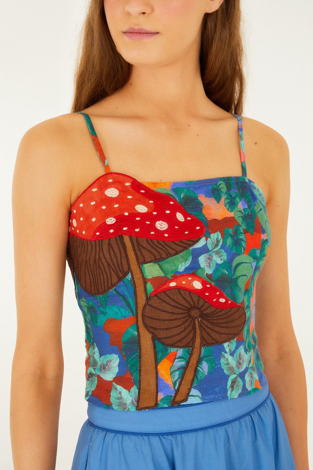 Mushroom Dream Landscape Embroidered Sleeveless Top - Image 2