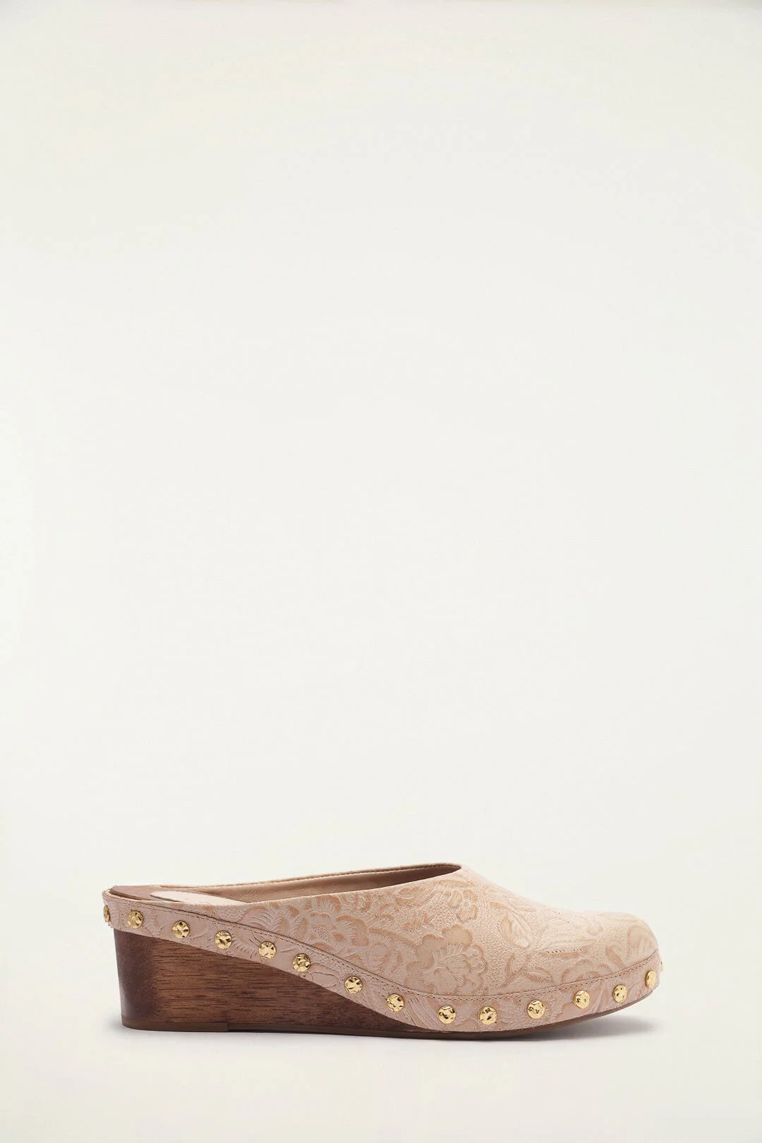 Cream Embossed Wedge Clog