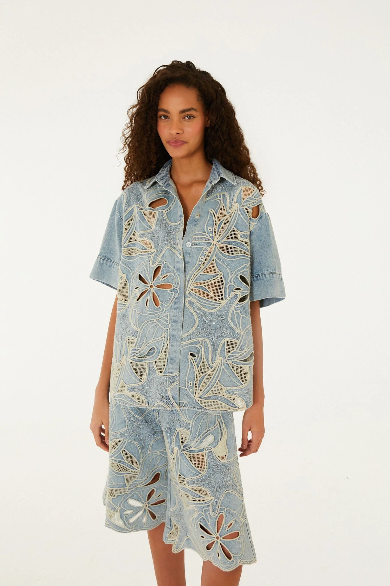 Denim Sea Desire Embroidered Bermuda Shorts - Image 4