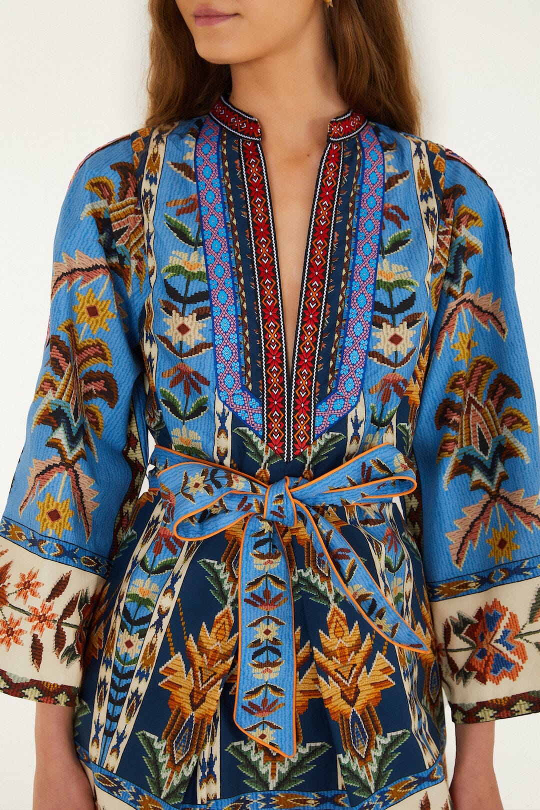 Blue Embroidered Tapestry  Mini Dress - Image 3
