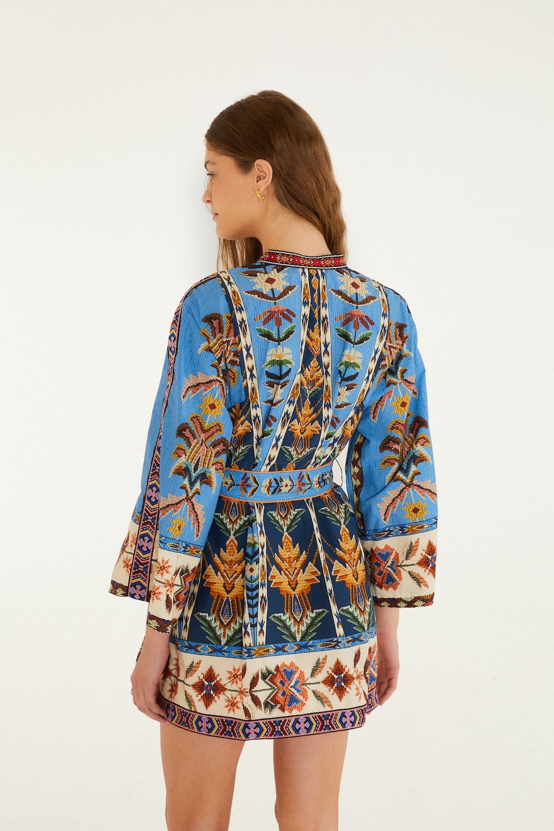 Blue Embroidered Tapestry  Mini Dress - Image 4