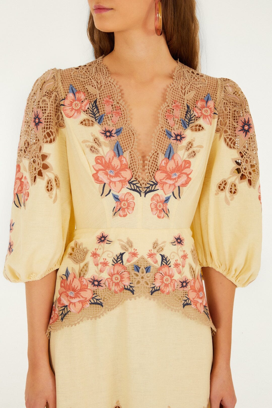 Butter Yellow Embroidered Midi Dress - Image 4