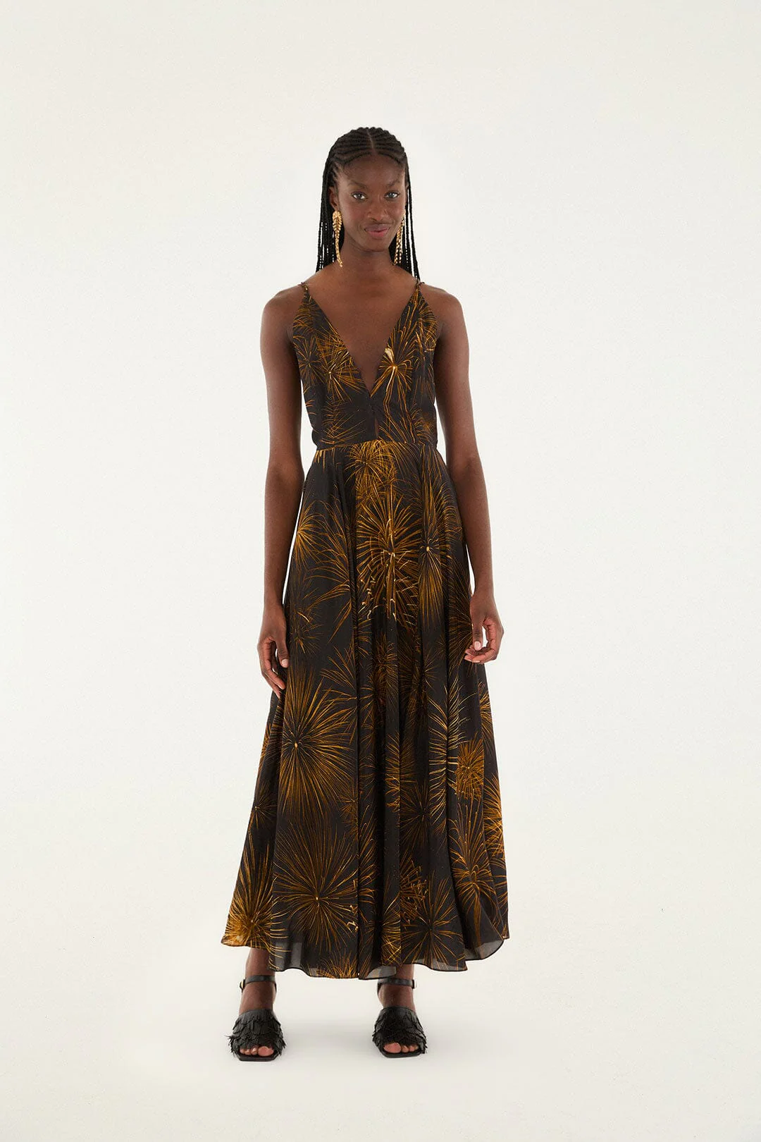 Black Fireworks Sleeveless Open Back Maxi Dress - Image 2