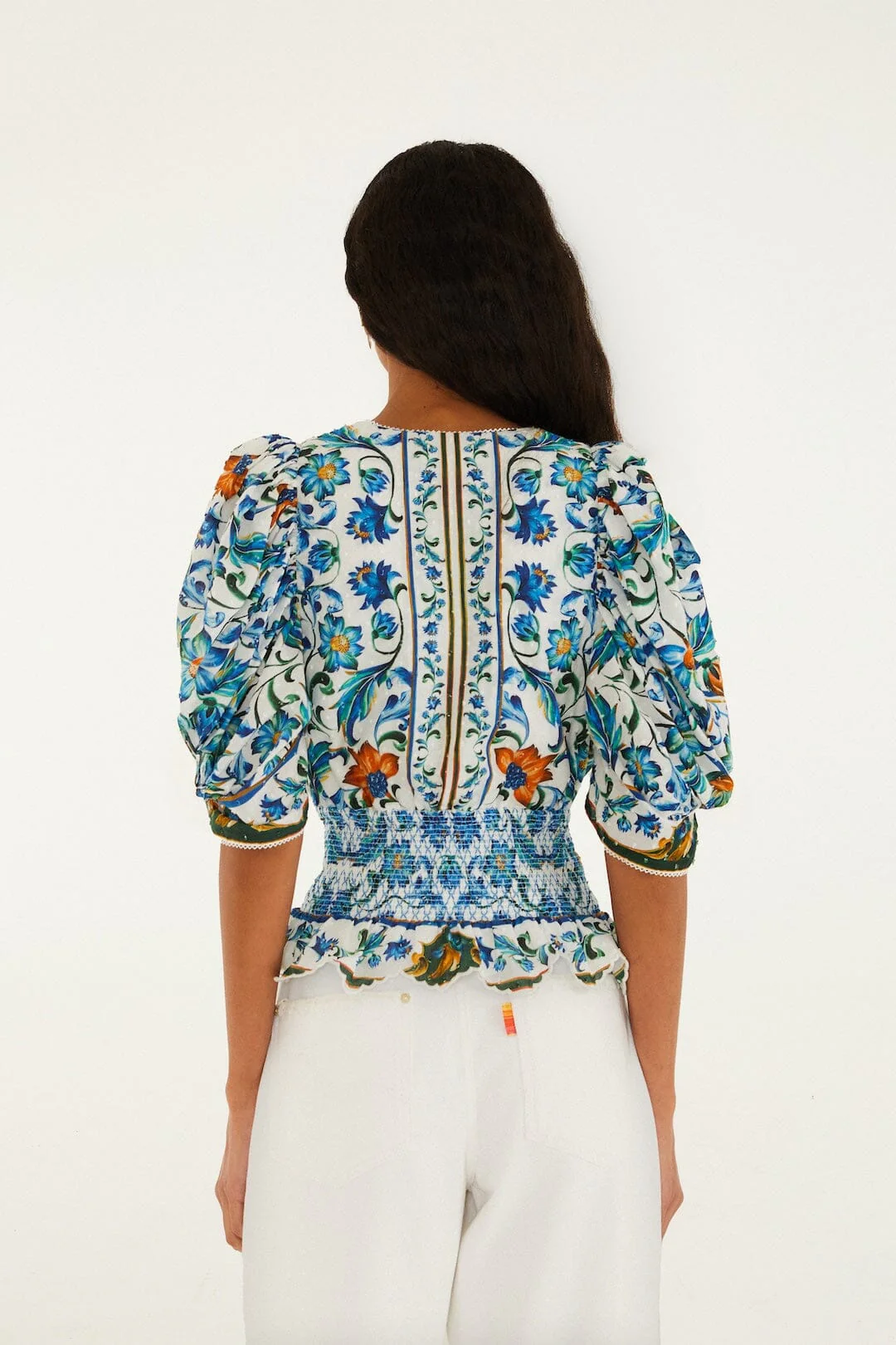 Off-White Flora Tile Smocked  Blouse - Image 3