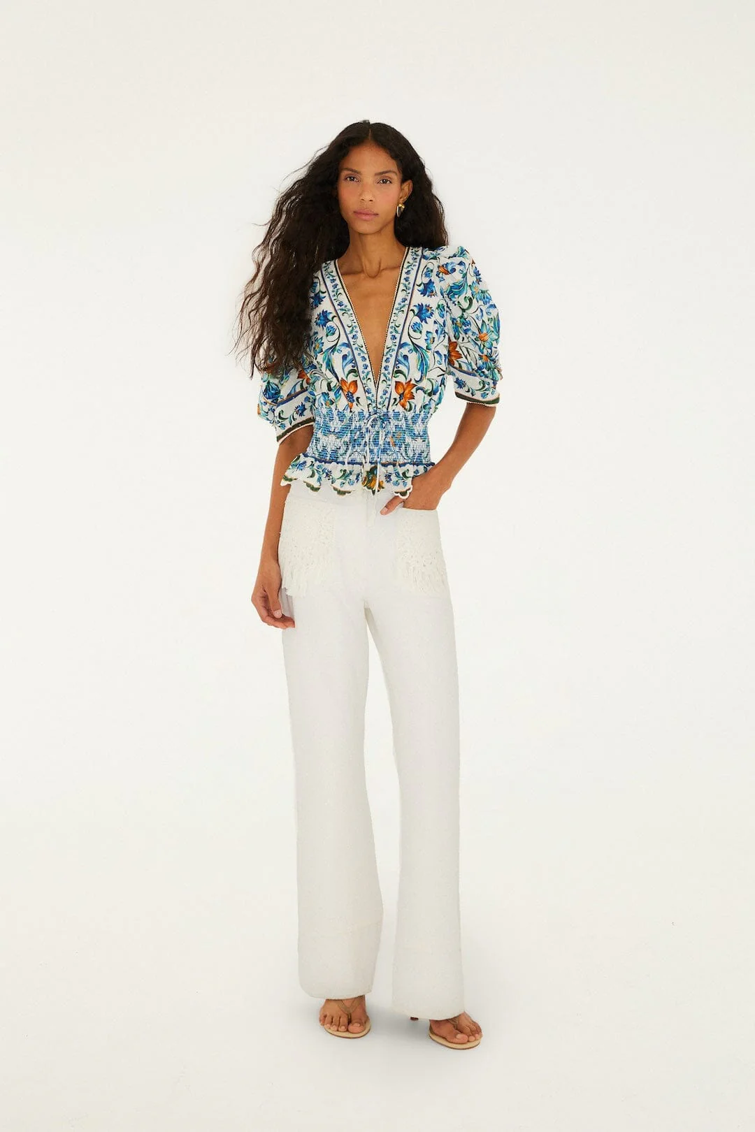 Off-White Flora Tile Smocked  Blouse - Image 4