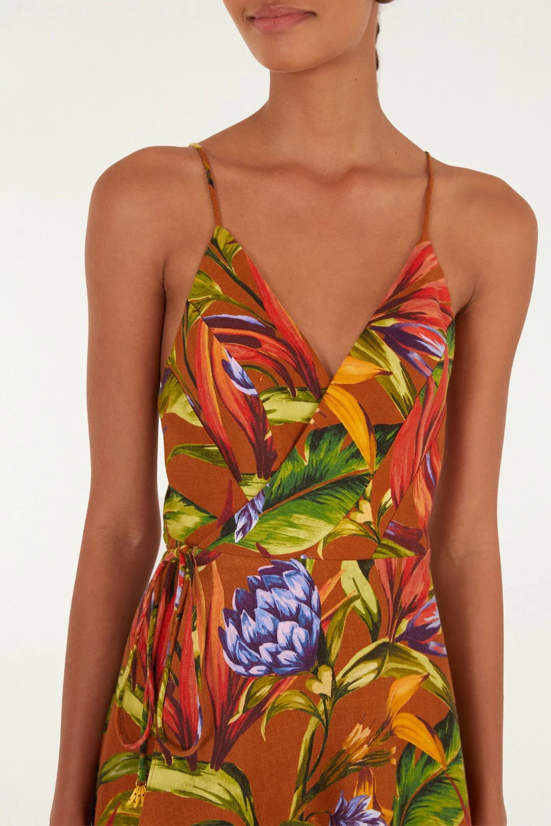 Brown Florart Midi Wrap Dress - Image 2