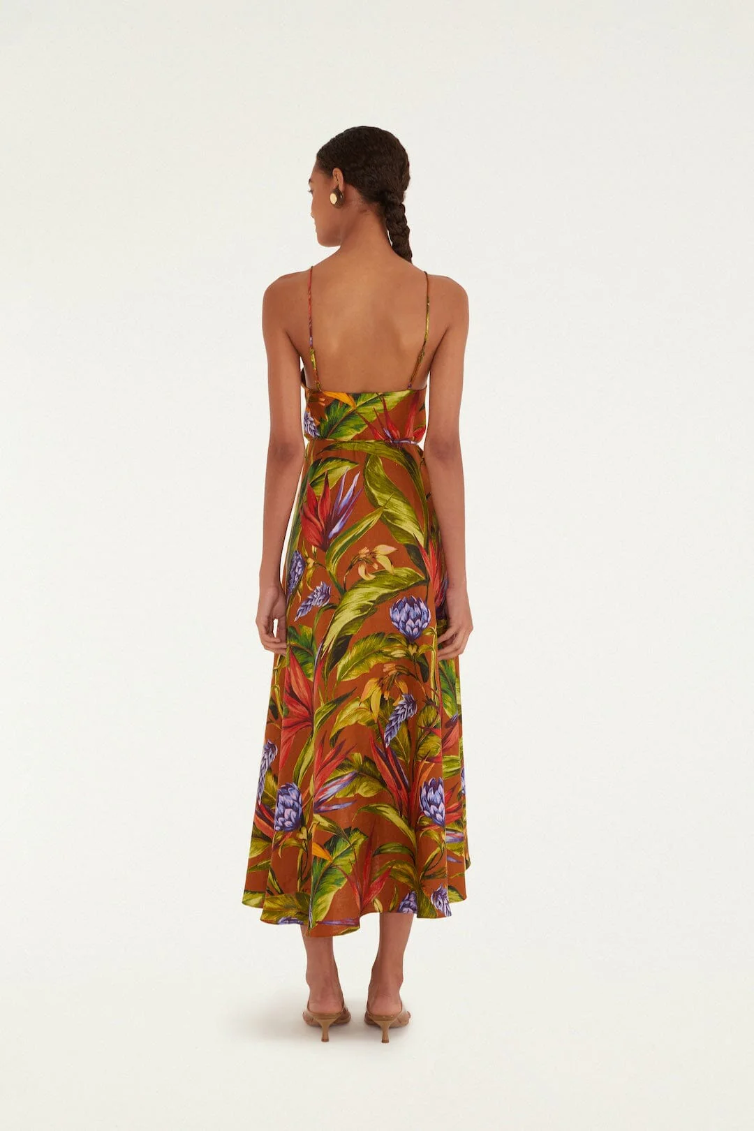 Brown Florart Midi Wrap Dress - Image 3
