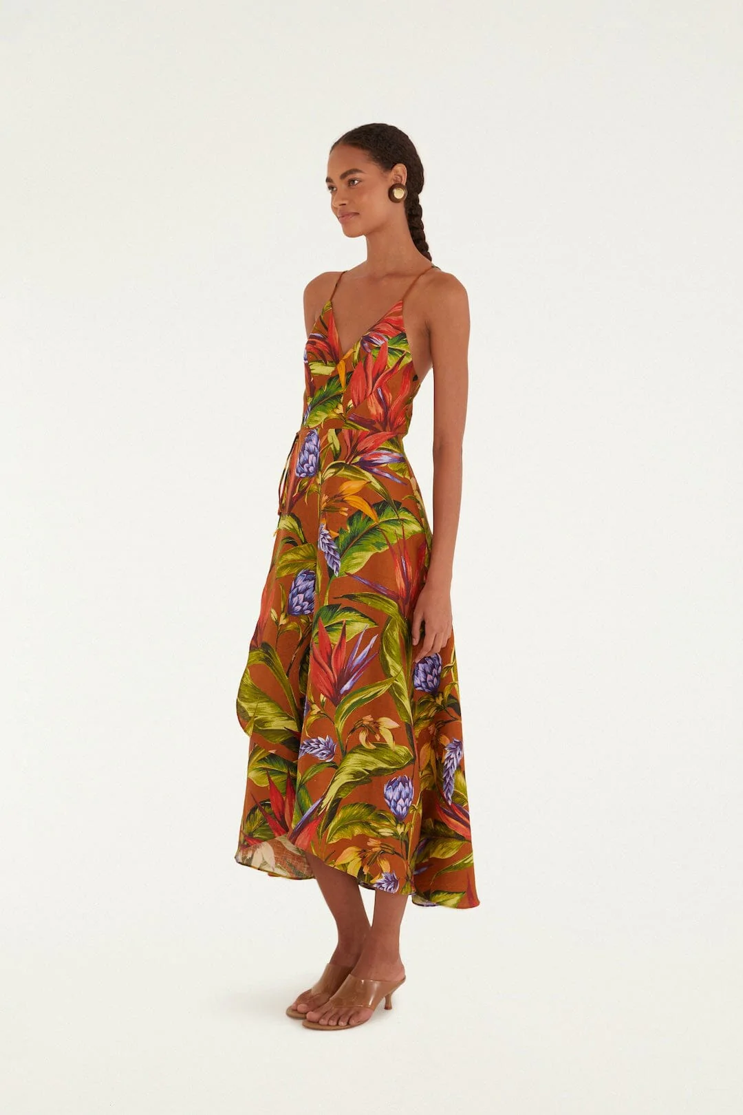Brown Florart Midi Wrap Dress - Image 4