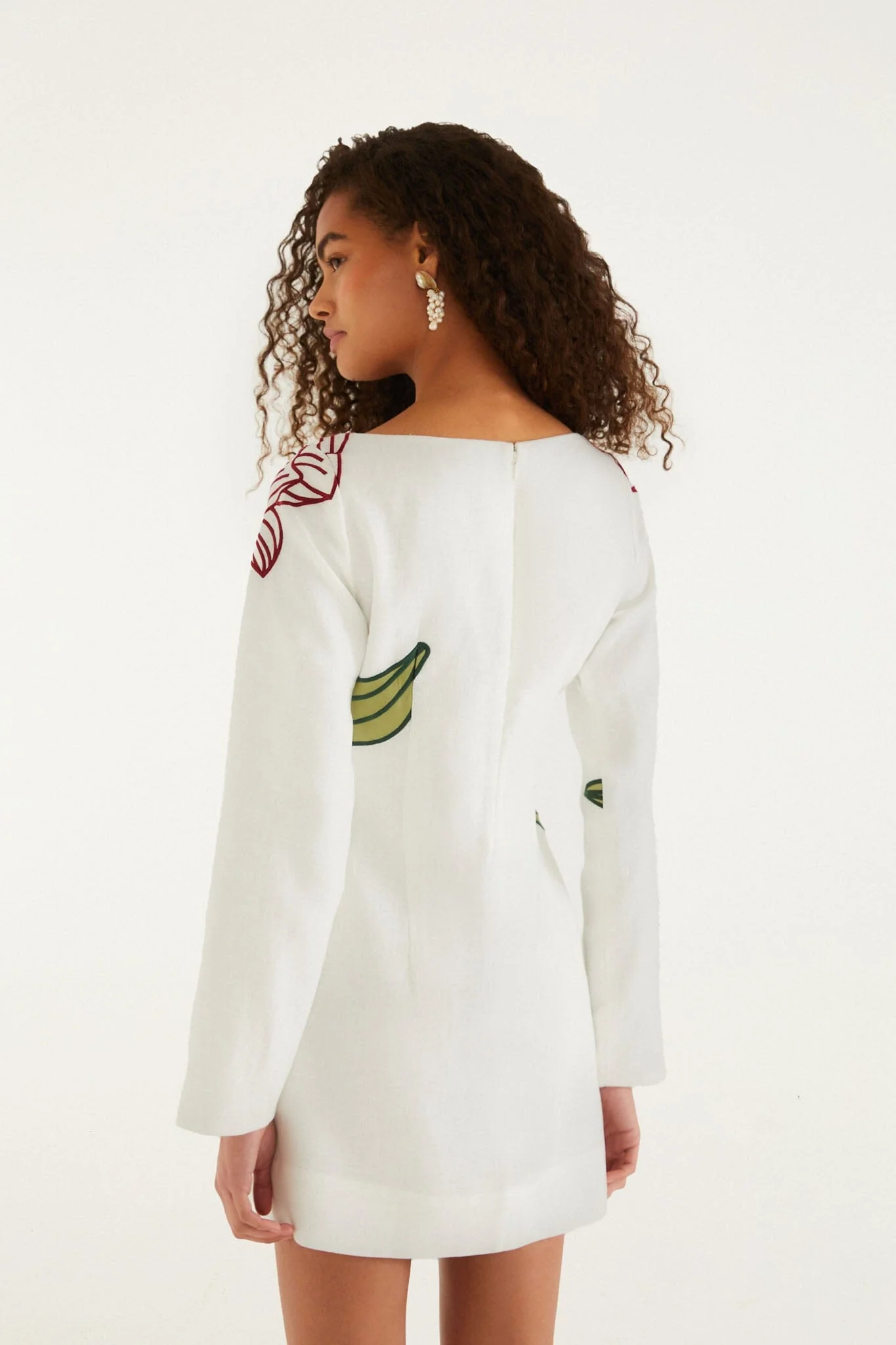Off-White Flower Embroidered Long Sleeve Mini Dress - Image 3