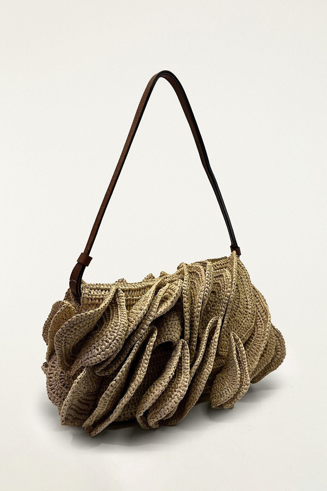Beige Raffia Shoulder Flower Bag - Image 2