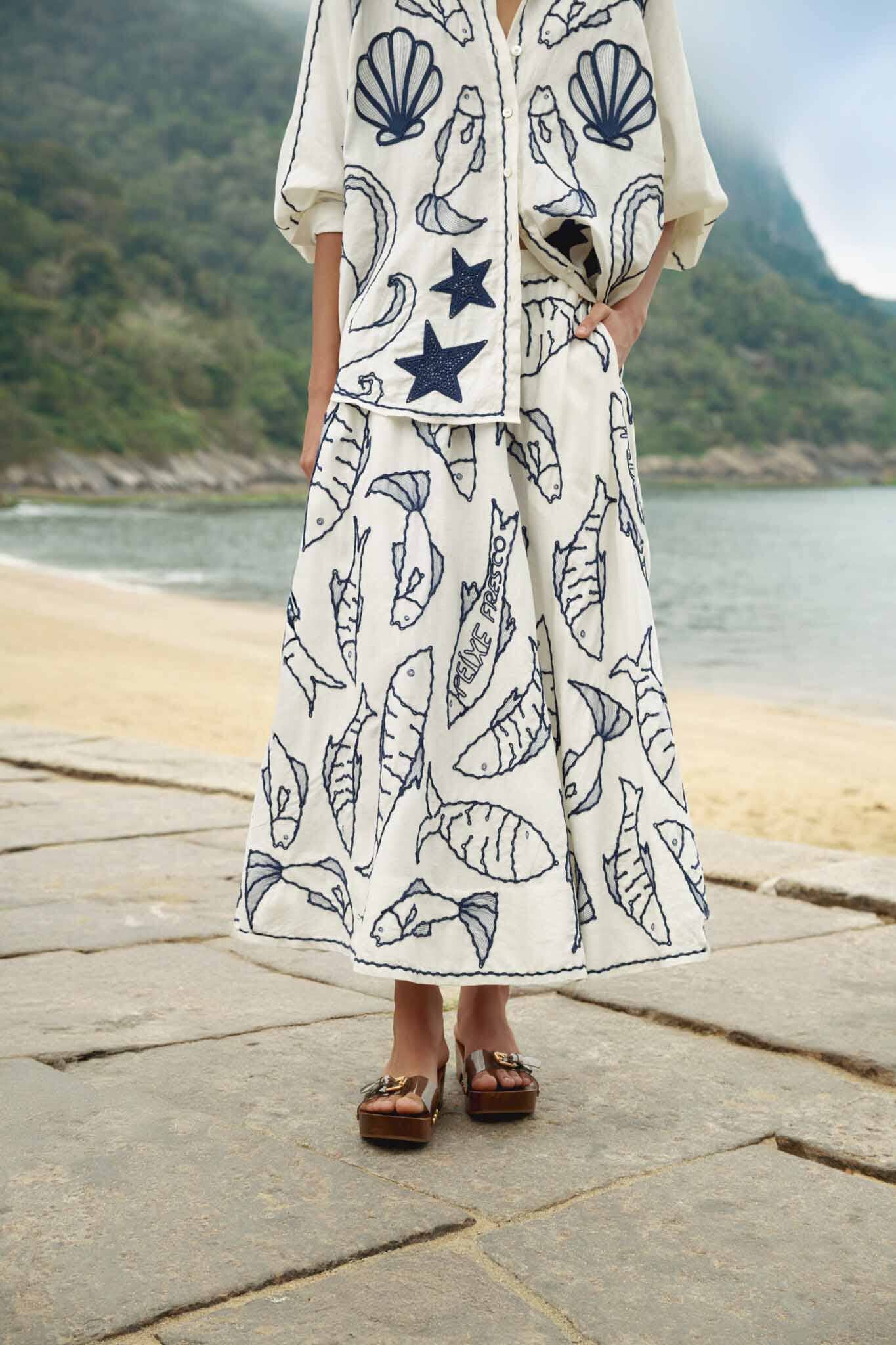 Off-White Fresh Fish Embroidered Midi Skirt - Image 2