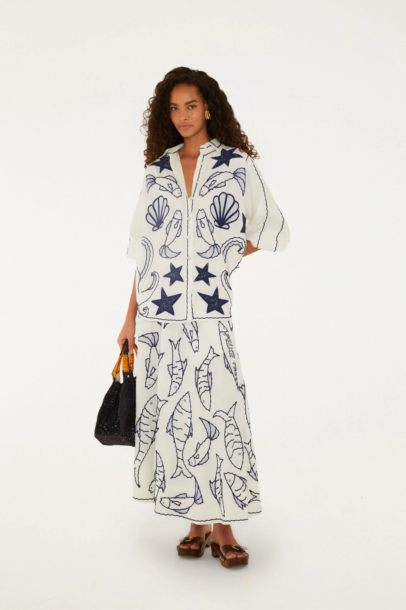 Off-White Fresh Fish Embroidered Puff Sleeve Shirt - Image 4