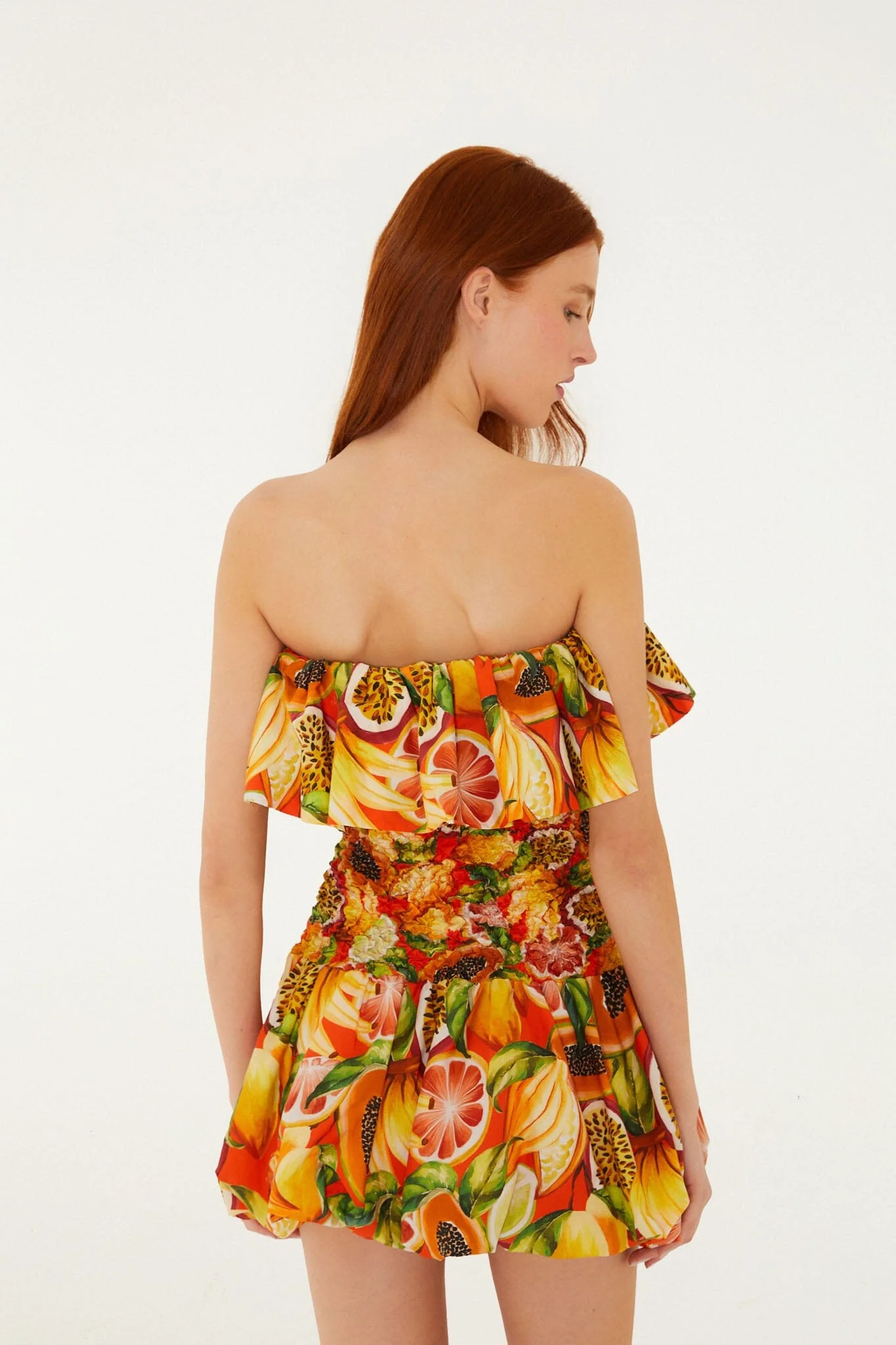Multicolor Fruit Garden Red Smocked Balloon Mini Dress - Image 3