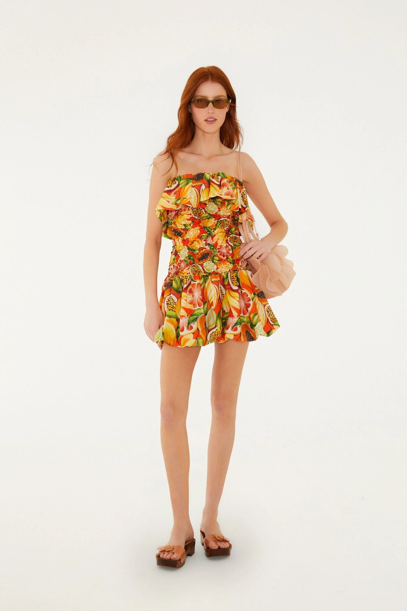 Multicolor Fruit Garden Red Smocked Balloon Mini Dress - Image 5