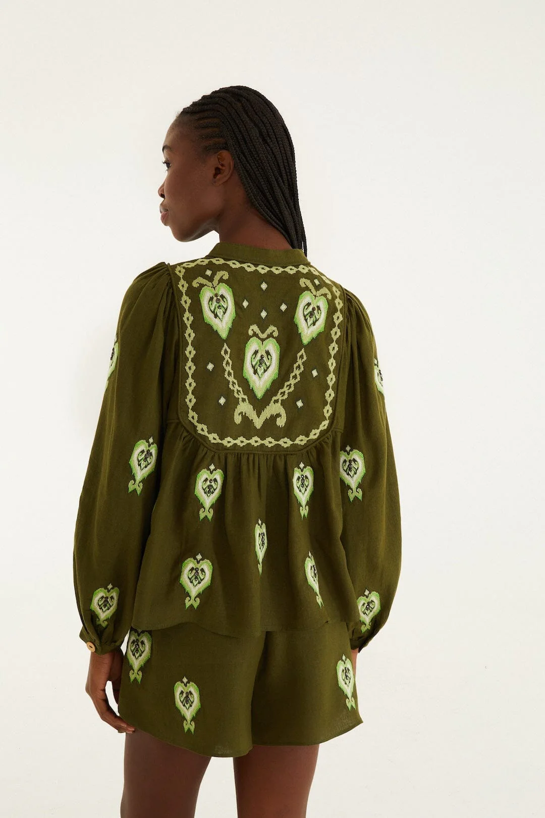 Green Embroidered Puff Sleeve Blouse - Image 3