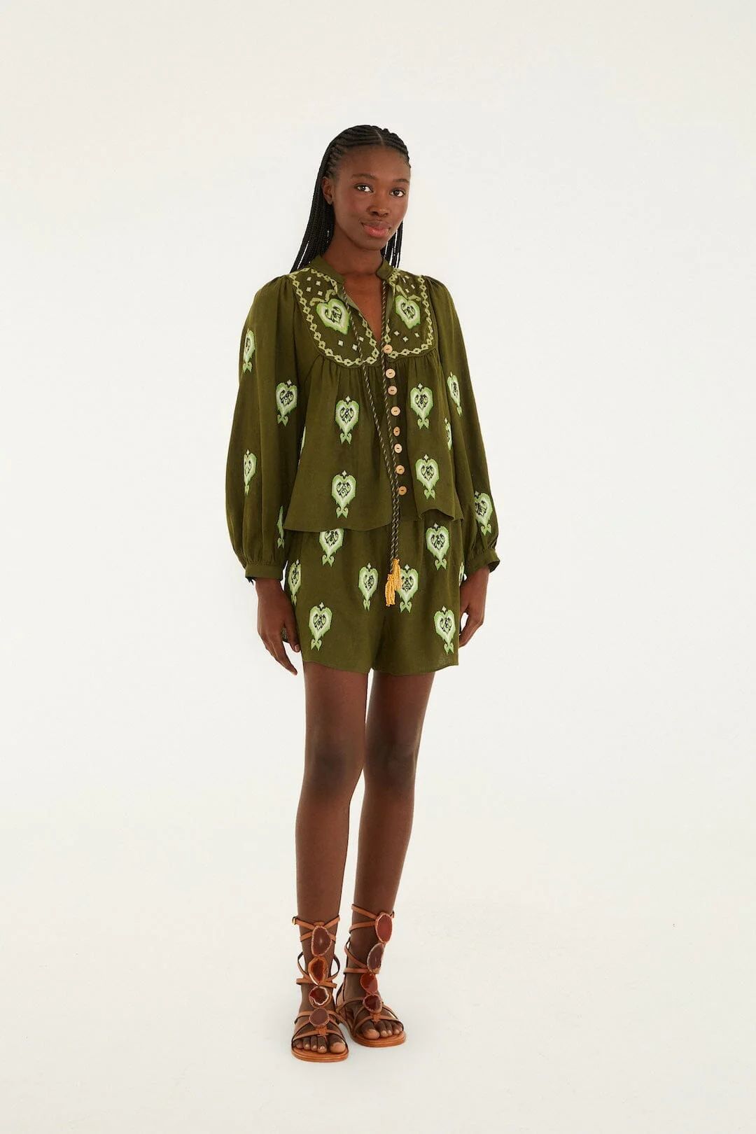 Green Embroidered Puff Sleeve Blouse - Image 4