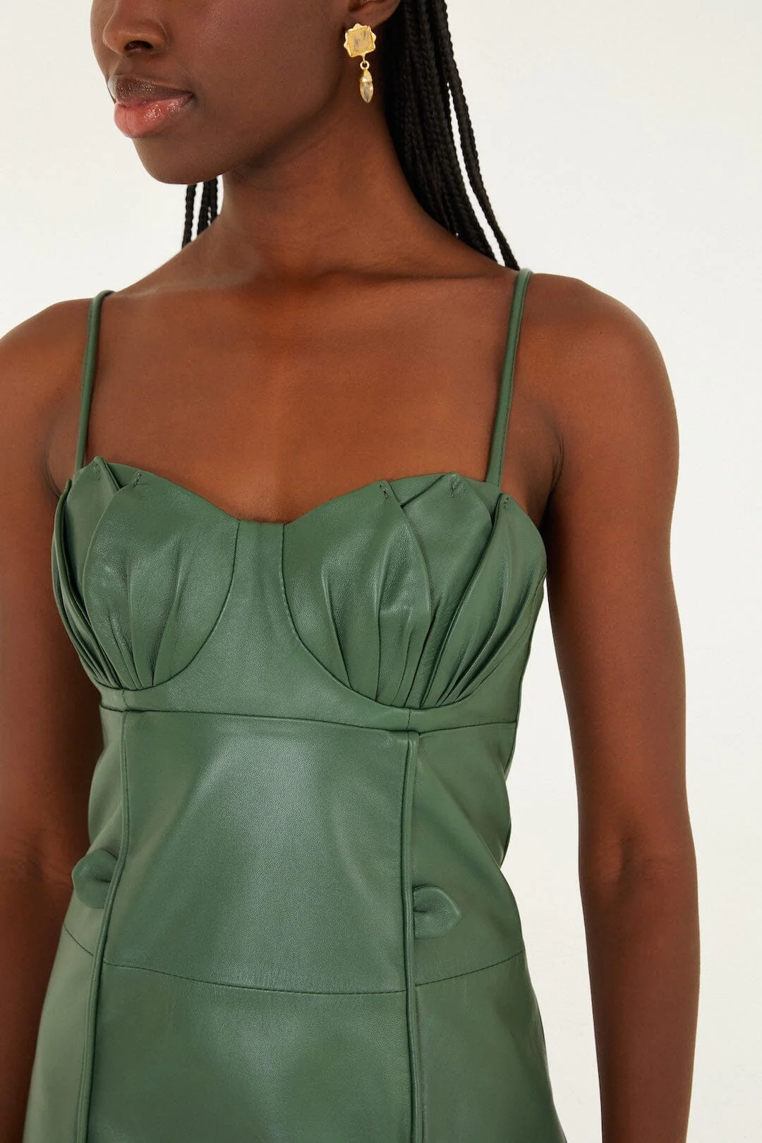 Green 3d Flower Leather Mini Dress - Image 2