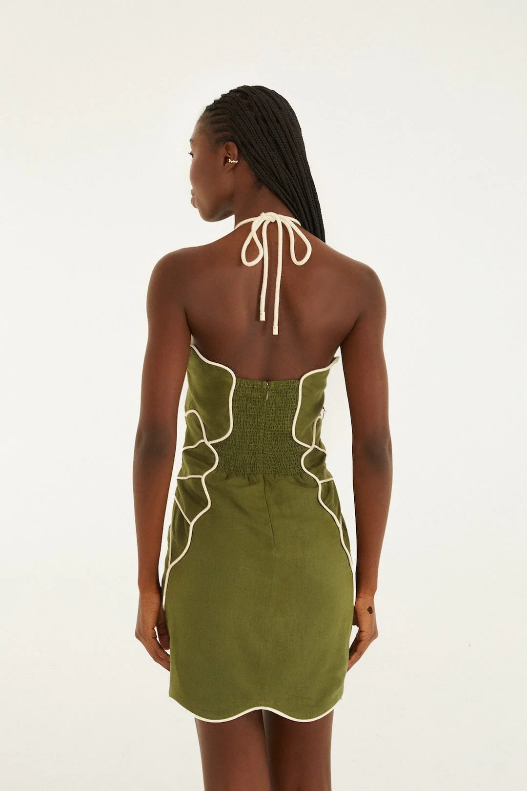 Green Wavy Trim Halter Neck Mini Dress - Image 3