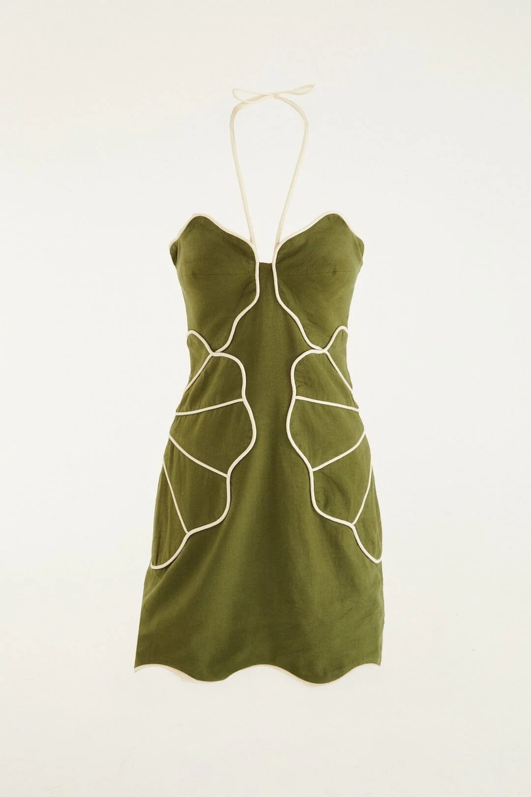 Green Wavy Trim Halter Neck Mini Dress - Image 4