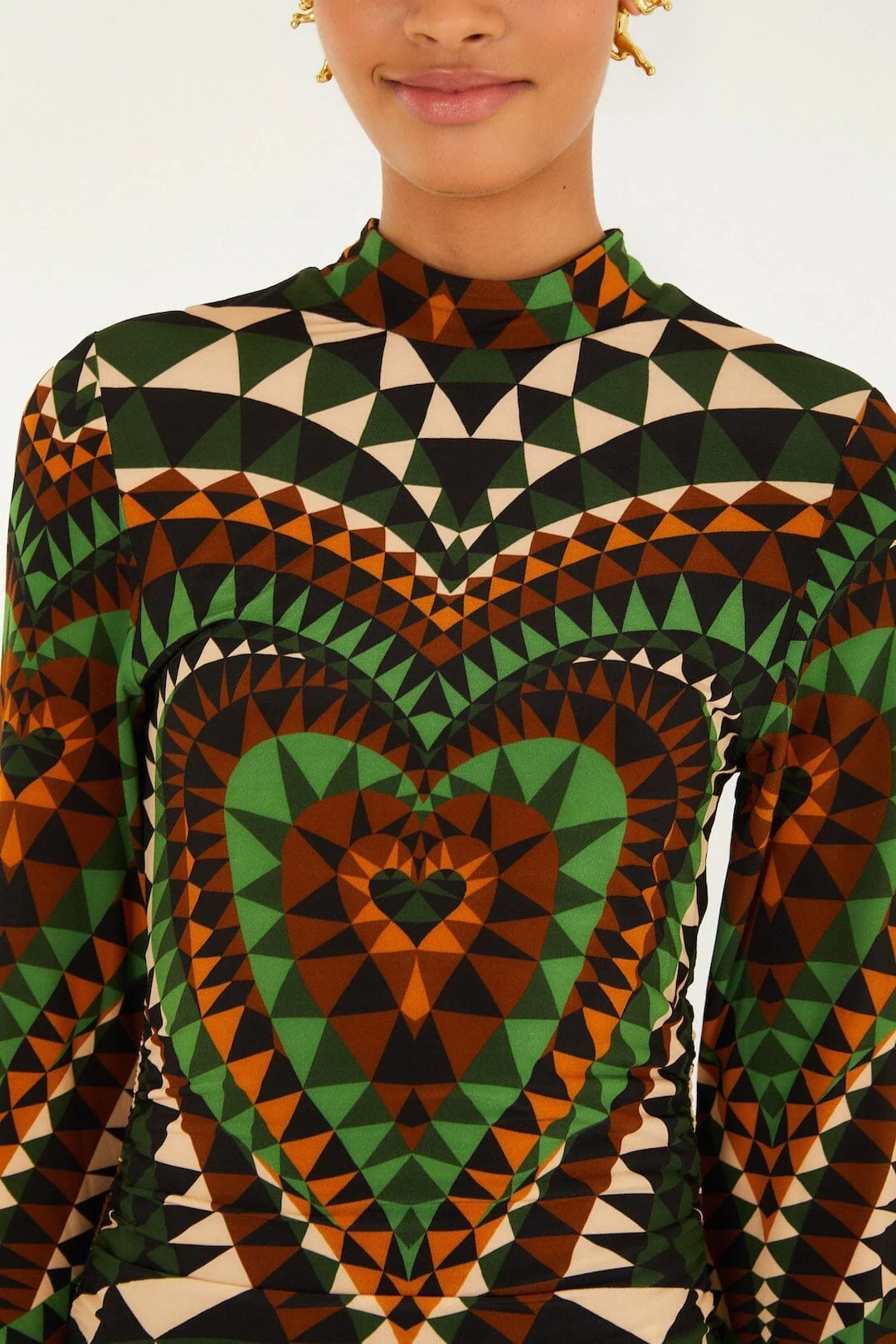 Multicolor Heart Deco Long Sleeve Jersey Midi Dress - Image 2