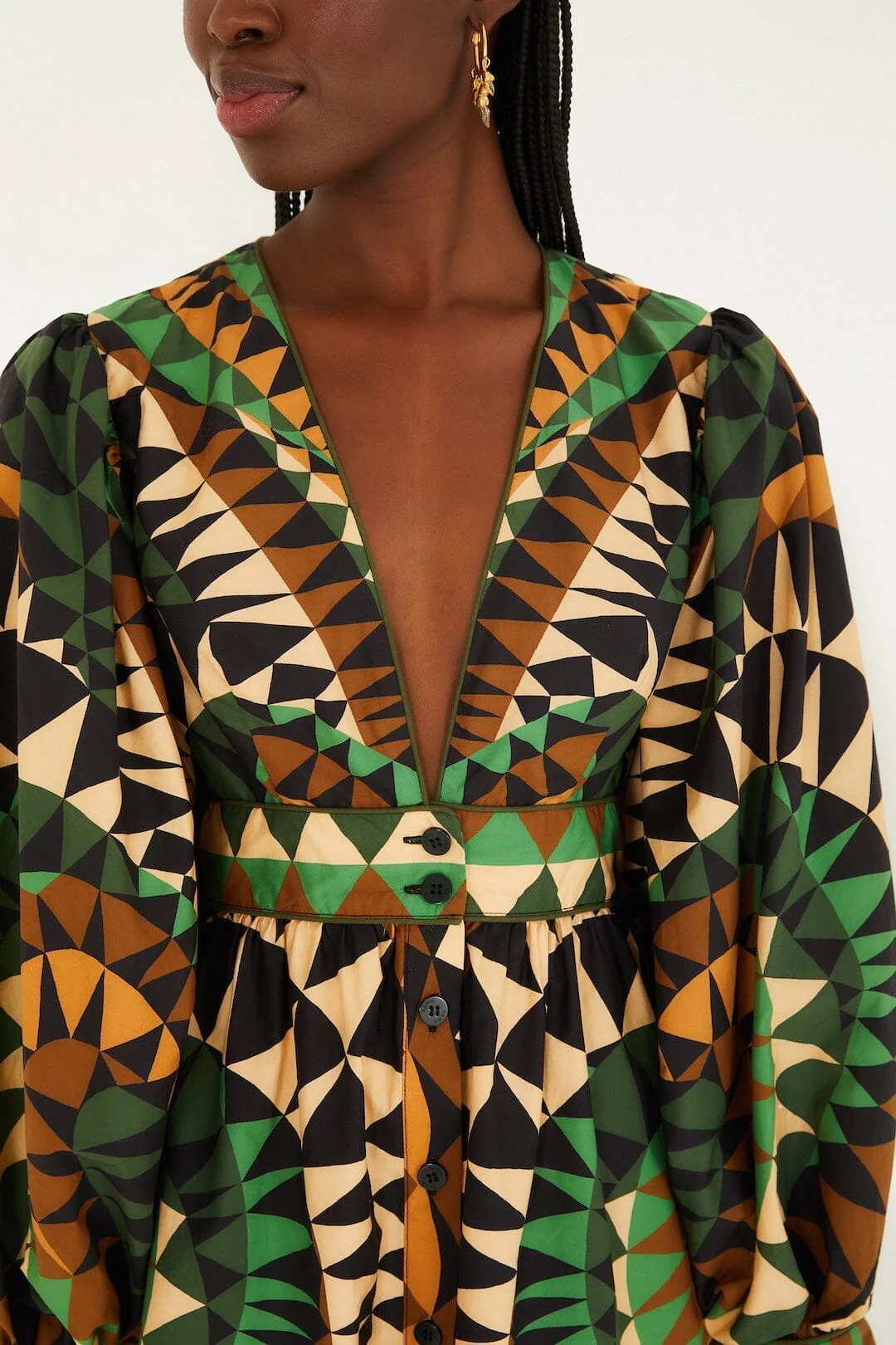 Green Heart Deco Puff Sleeve  Mini Dress - Image 2