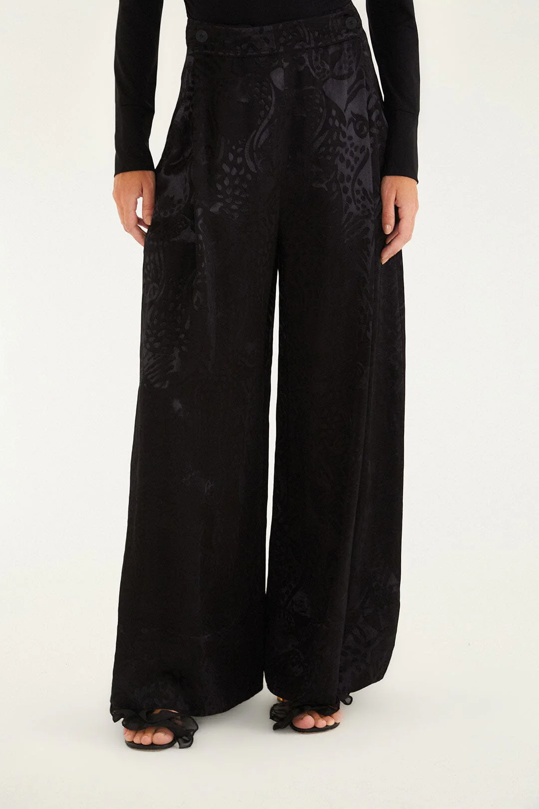 Black Leopard Wide-Leg Jacquard Pants - Image 2