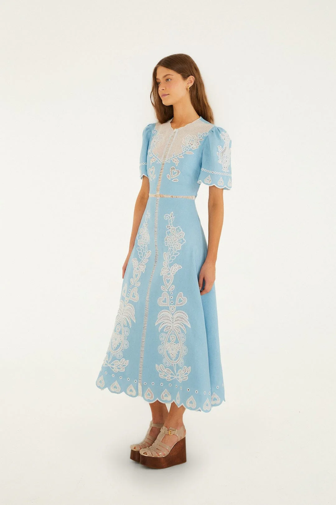 Light Blue Embroiderede Midi Dress - Image 5