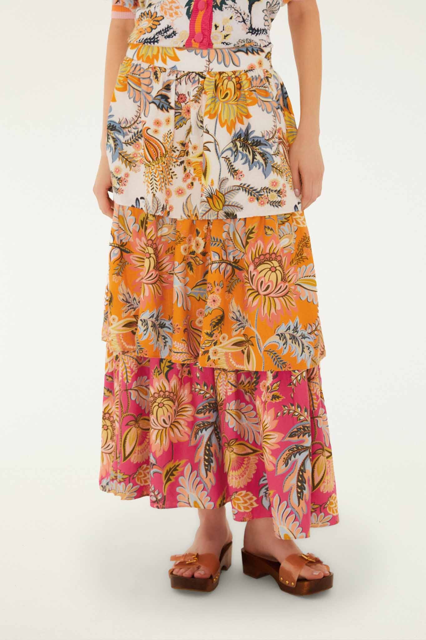 Multicolor Ligia Floral Mix Layered Midi Skirt - Image 2