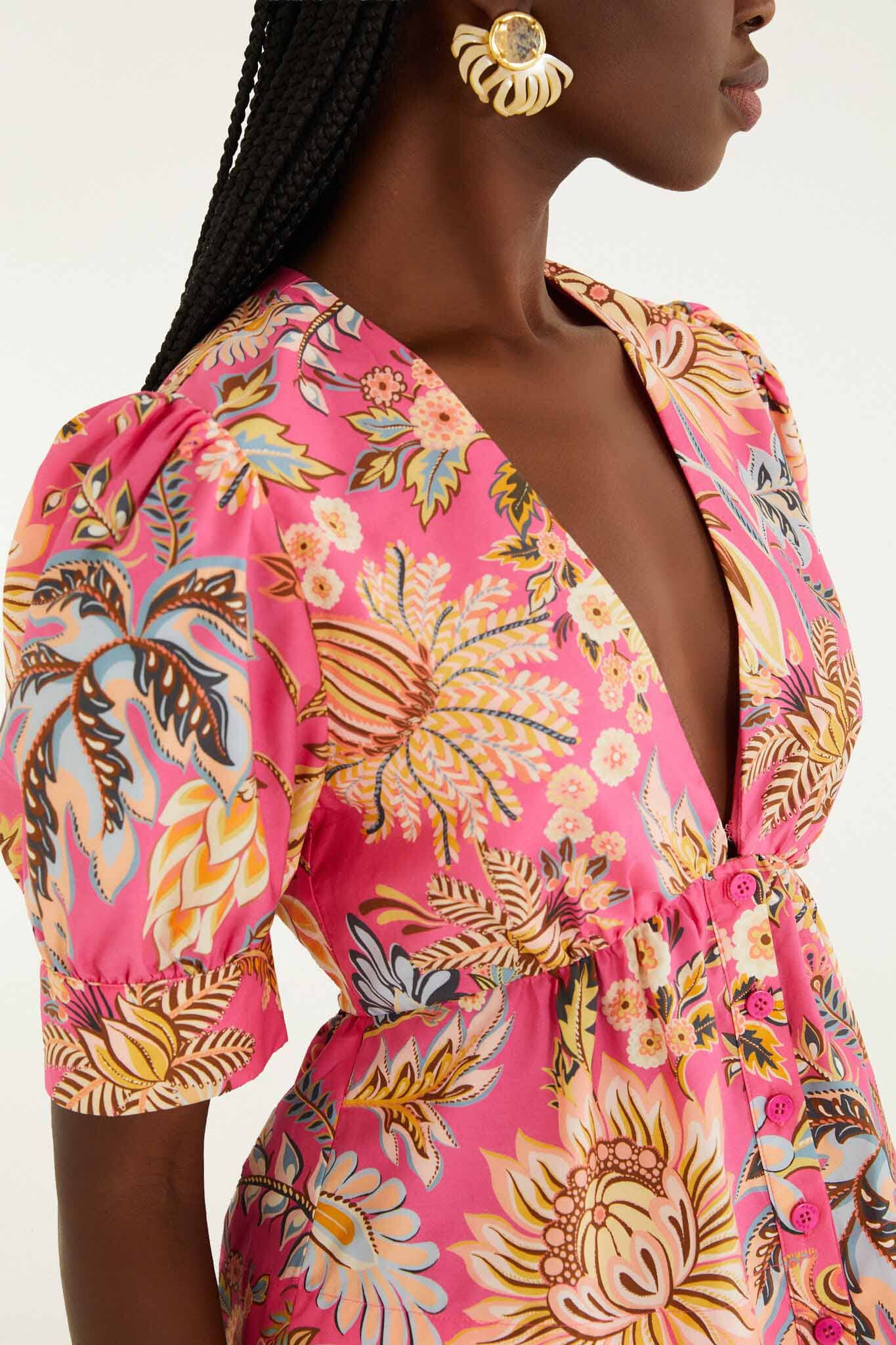 Pink Ligia Floral Puff Sleeve  Blouse - Image 2