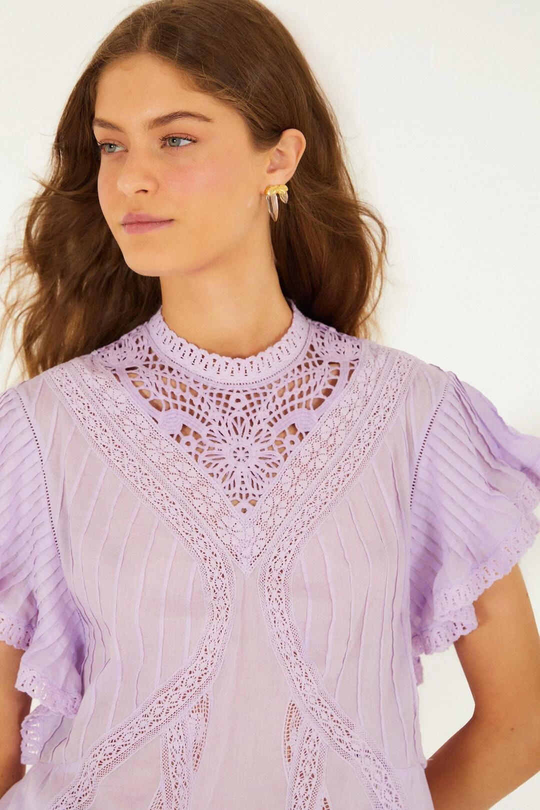 Lilac Lace Ruffled Organic Cotton Blouse - Image 2