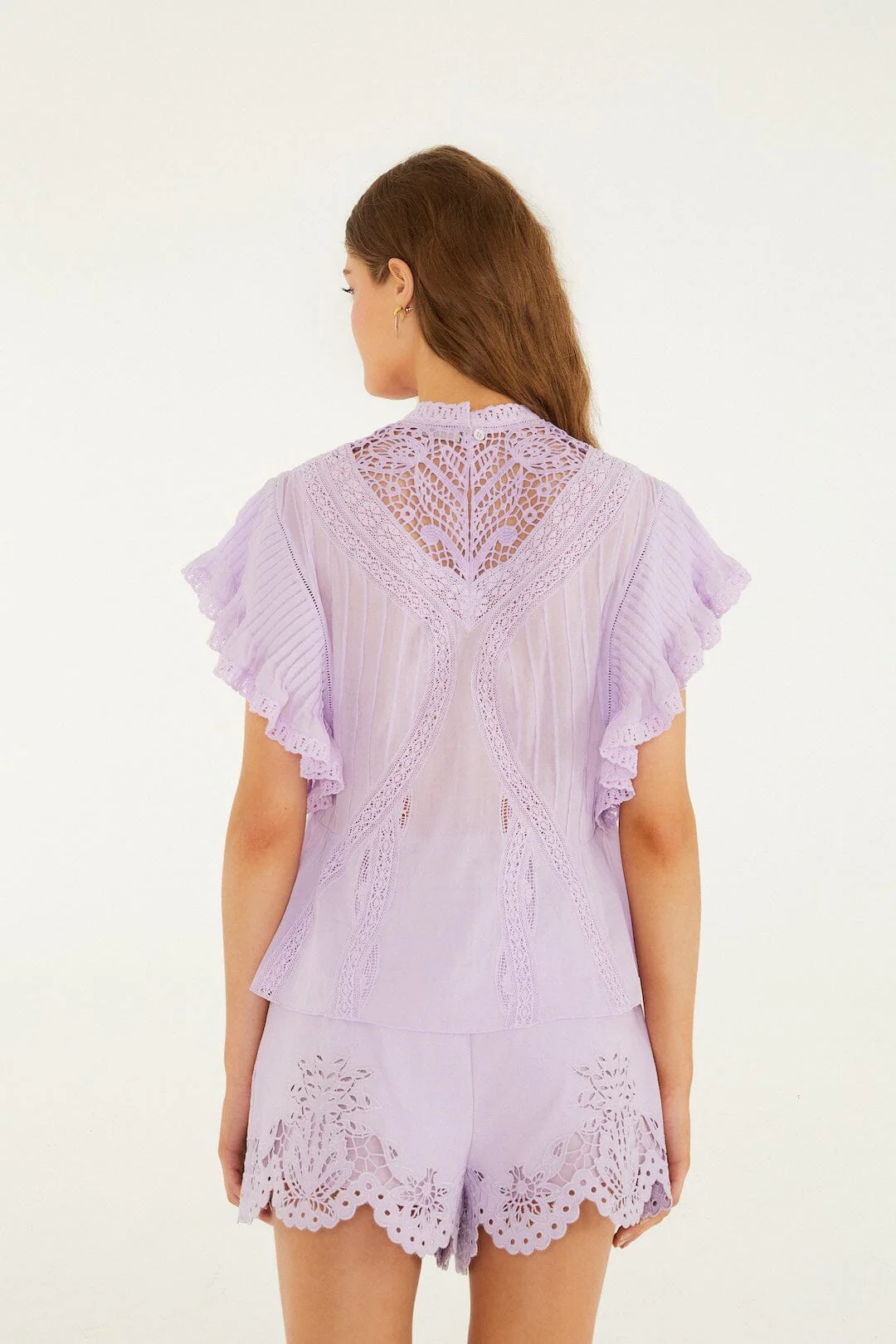 Lilac Lace Ruffled Organic Cotton Blouse - Image 3