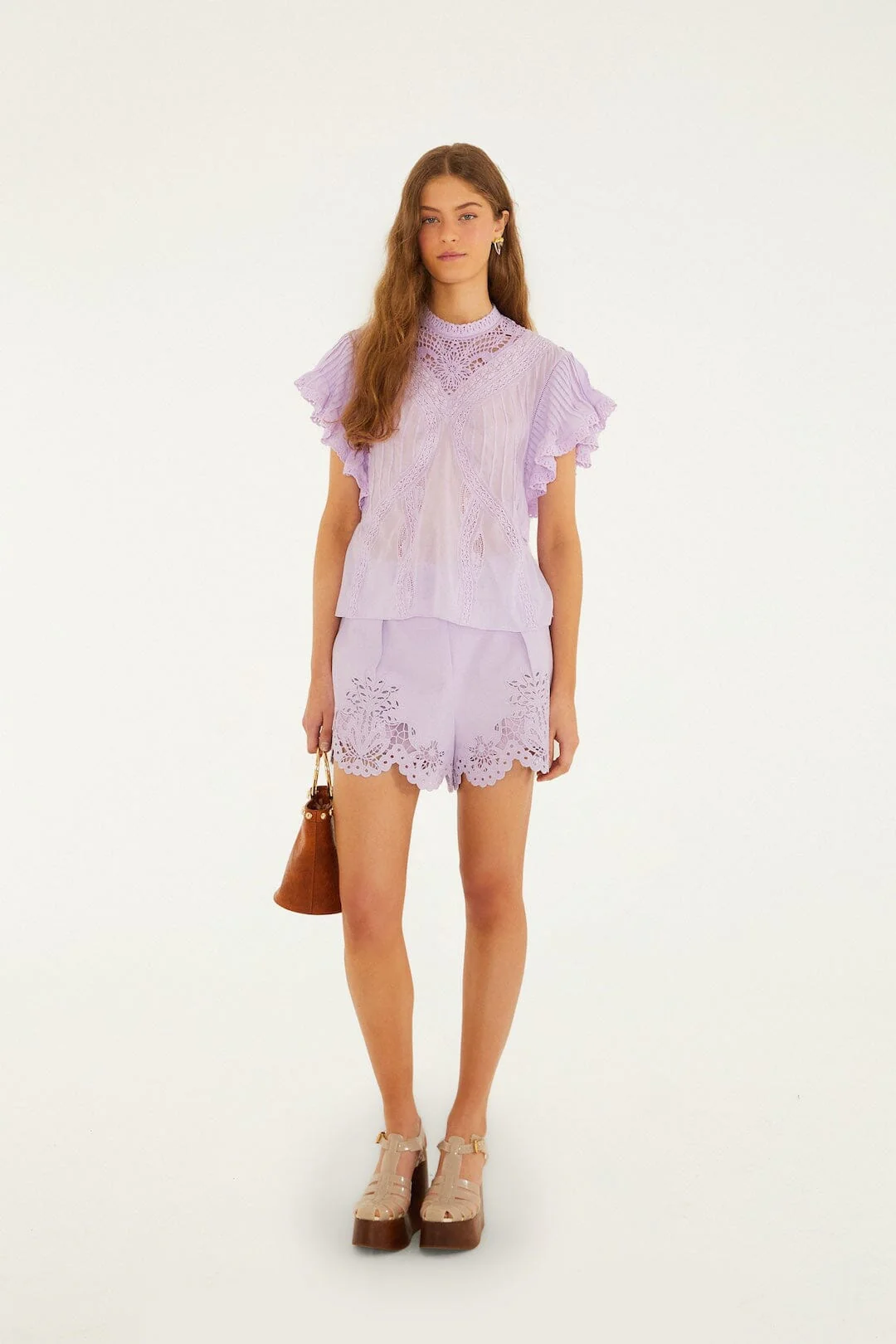Lilac Lace Ruffled Organic Cotton Blouse - Image 4