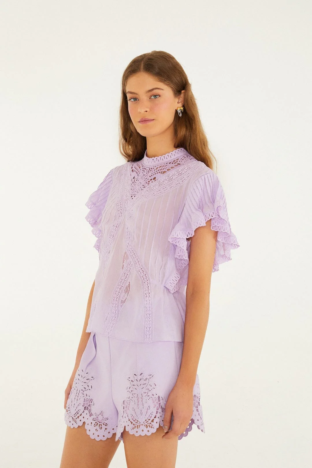 Lilac Lace Ruffled Organic Cotton Blouse - Image 5