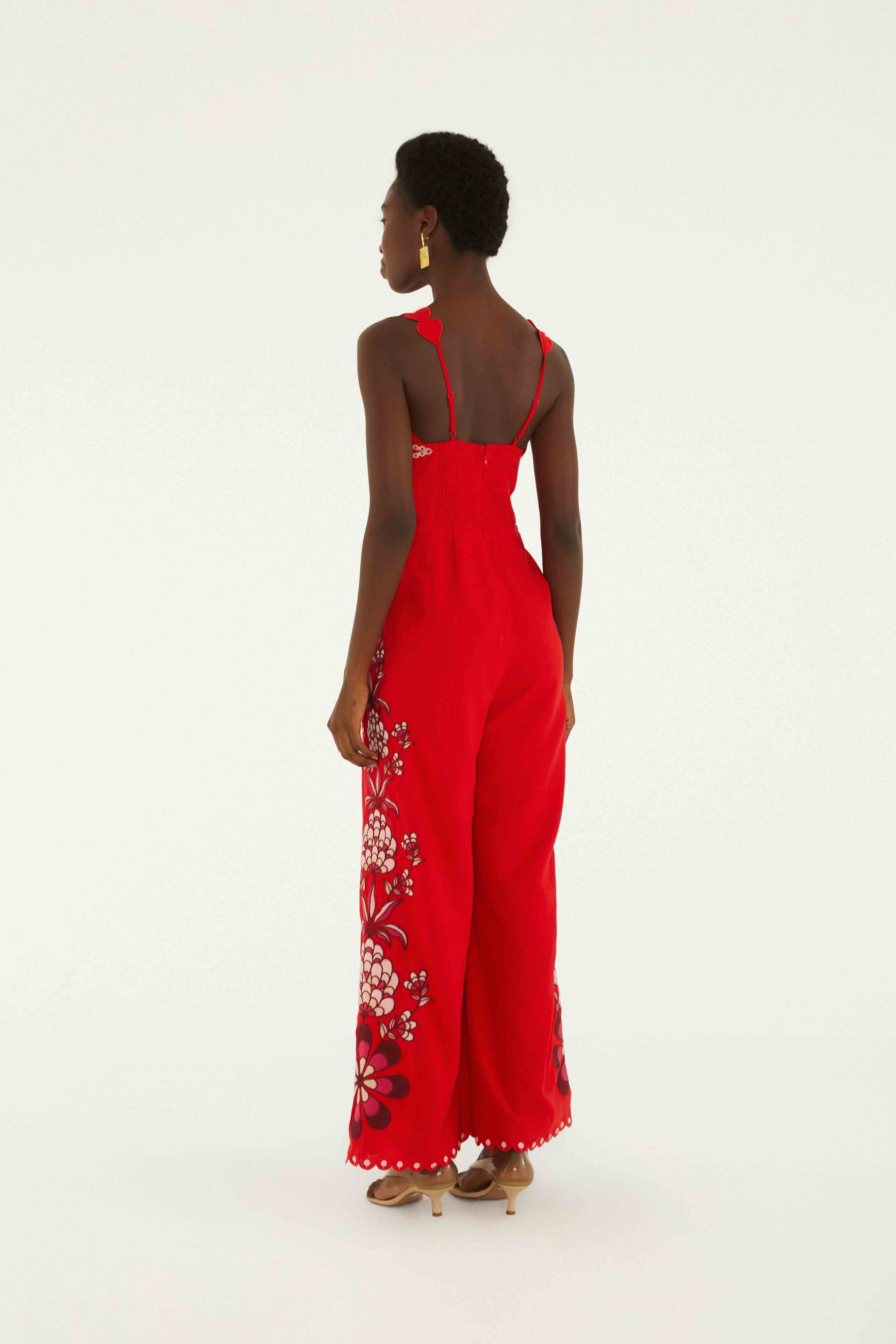 Pink Lovely Pineapples Embroidered Lenzing™ Ecovero™ Euroflax™ Jumpsuit - Image 3