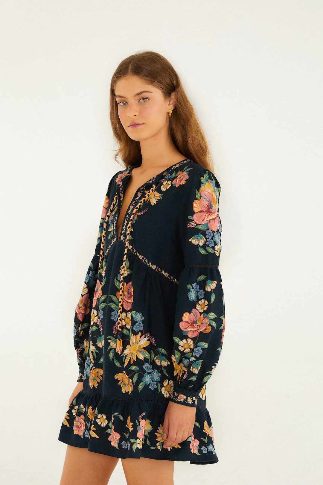 Dark Blue Maira Floral Mini Dress - Image 5
