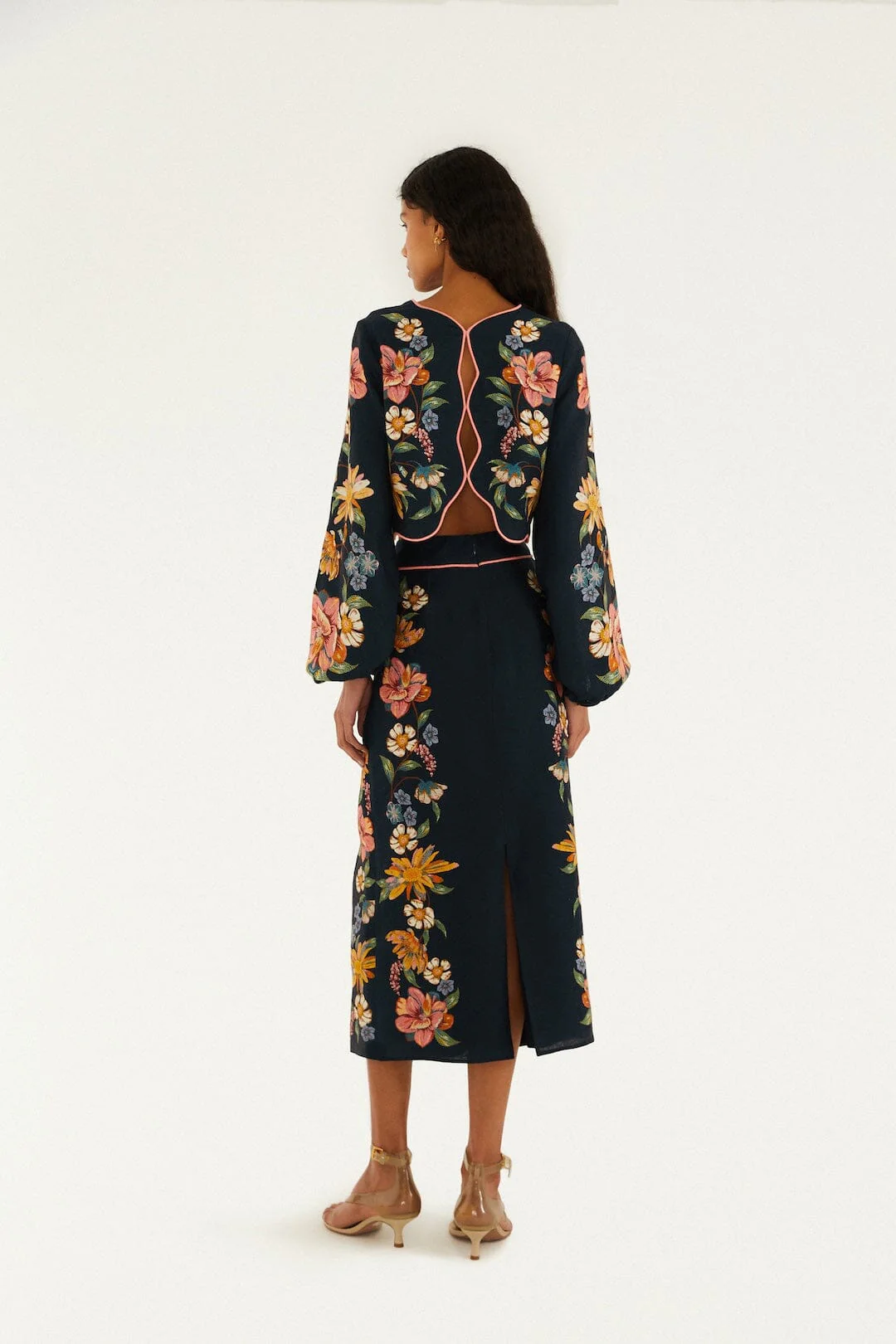 Dark Blue Maira Floral Midi Skirt - Image 3